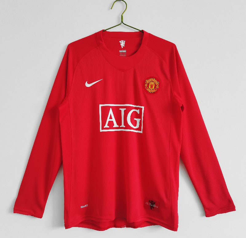 Manchester United 2007/08 home Long Sleeve Retro Soccer Jersey