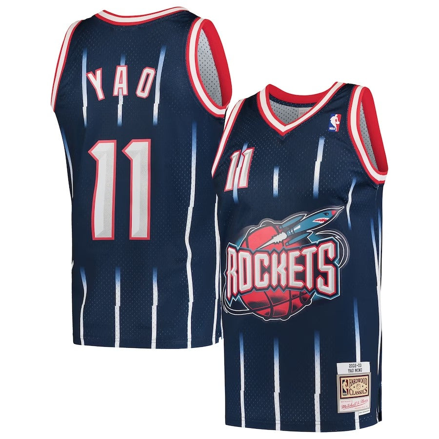 Yao Ming - Houston Rockets - Men's Mitchell & Ness Navy - Hardwood Classics - 2002/03