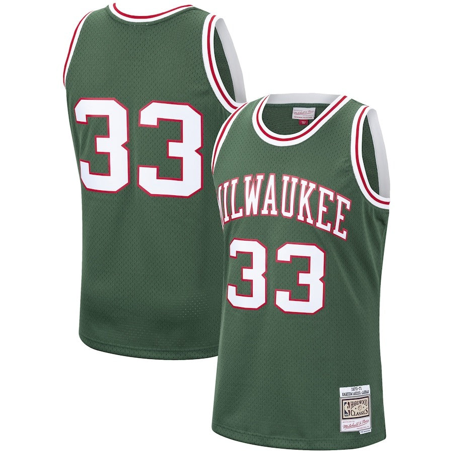 Kareem Abdul-Jabbar -  Milwaukee Bucks - Men's Mitchell & Ness Hunter Green - 1970/71 - Hardwood Classics Jersey